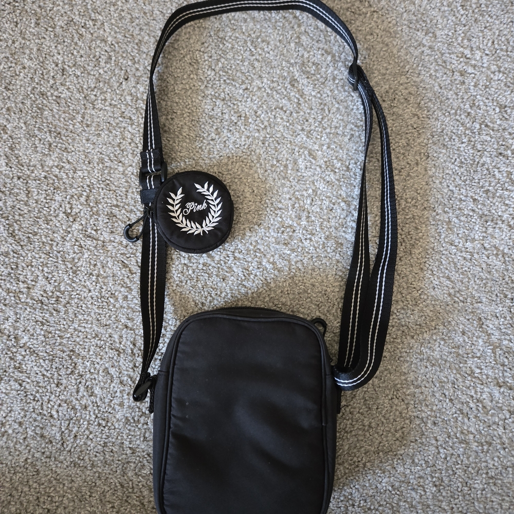 PINK Victoria's Secret Black Crossbody Bag with Embroidered Detail